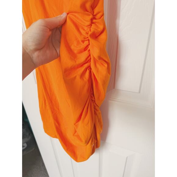 Susana Monaco Orange Ruched Bodycon Mini Dress Small Nightout Glam Club Baddie - Picture 6 of 7